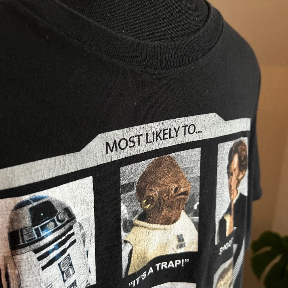 Star Wars Yearbook Characters “Most Likely To…” Black Size Large 100% Cotton EUC - Picture 3 of 7